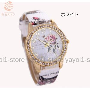 腕時計 レディース ファッション小物 アクセサリー雑貨 アナログ ベルト 円 ラウンド 花 エレガント ラインストーン レトロ かわいい 上品 フラワ